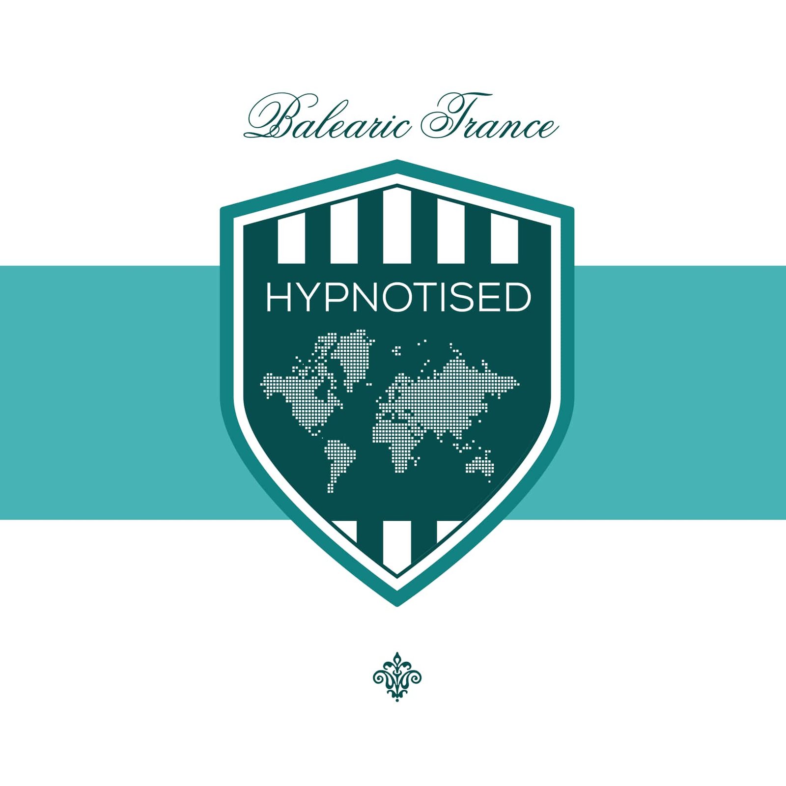 Brand logo featuring a teal shield with a dotted world map and the word 'HYPNOTISED' beneath, with 'Balearic France' in script above.