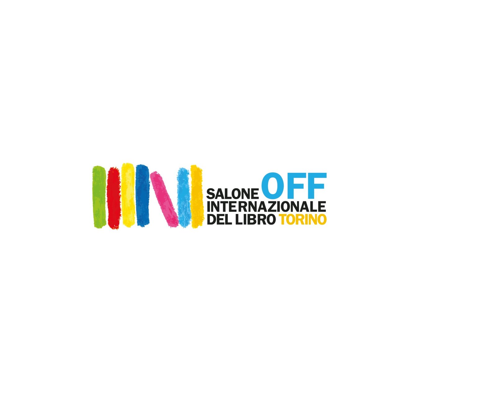 Colorful vertical brush strokes next to the text ‘SALONE INTERNAZIONALE DEL LIBRO TORINO’ with a blue ‘OFF’ to the right.